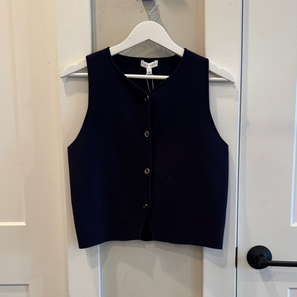 Women's Navy Button Down Vest